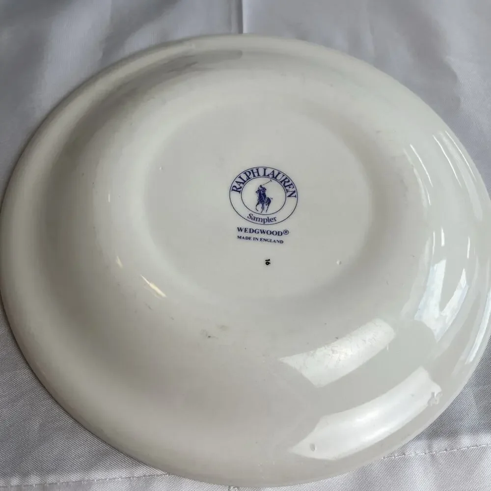 Two Ralph Lauren 7.75” Wedgwood Sampler Plates Americana Alphabet Cross Stitch